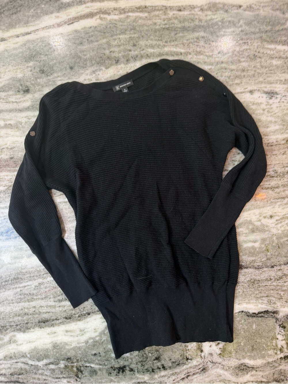 INC International Concepts Black Ribbed Crewneck Sweater Dress